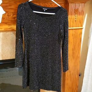Long sleeve Black sequined dress